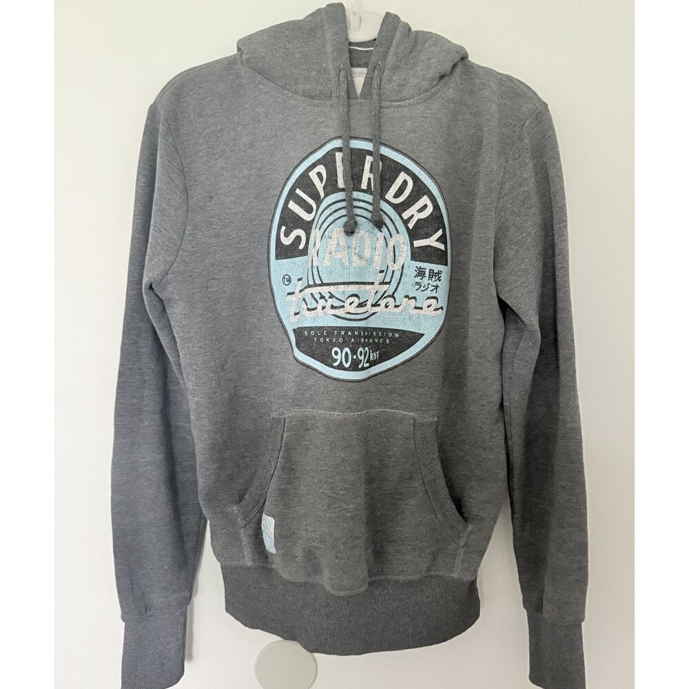 Superdry Gray Hoodie Long Sleeve Drawstring Kangaroo Pocket Pullover Sweatshirt